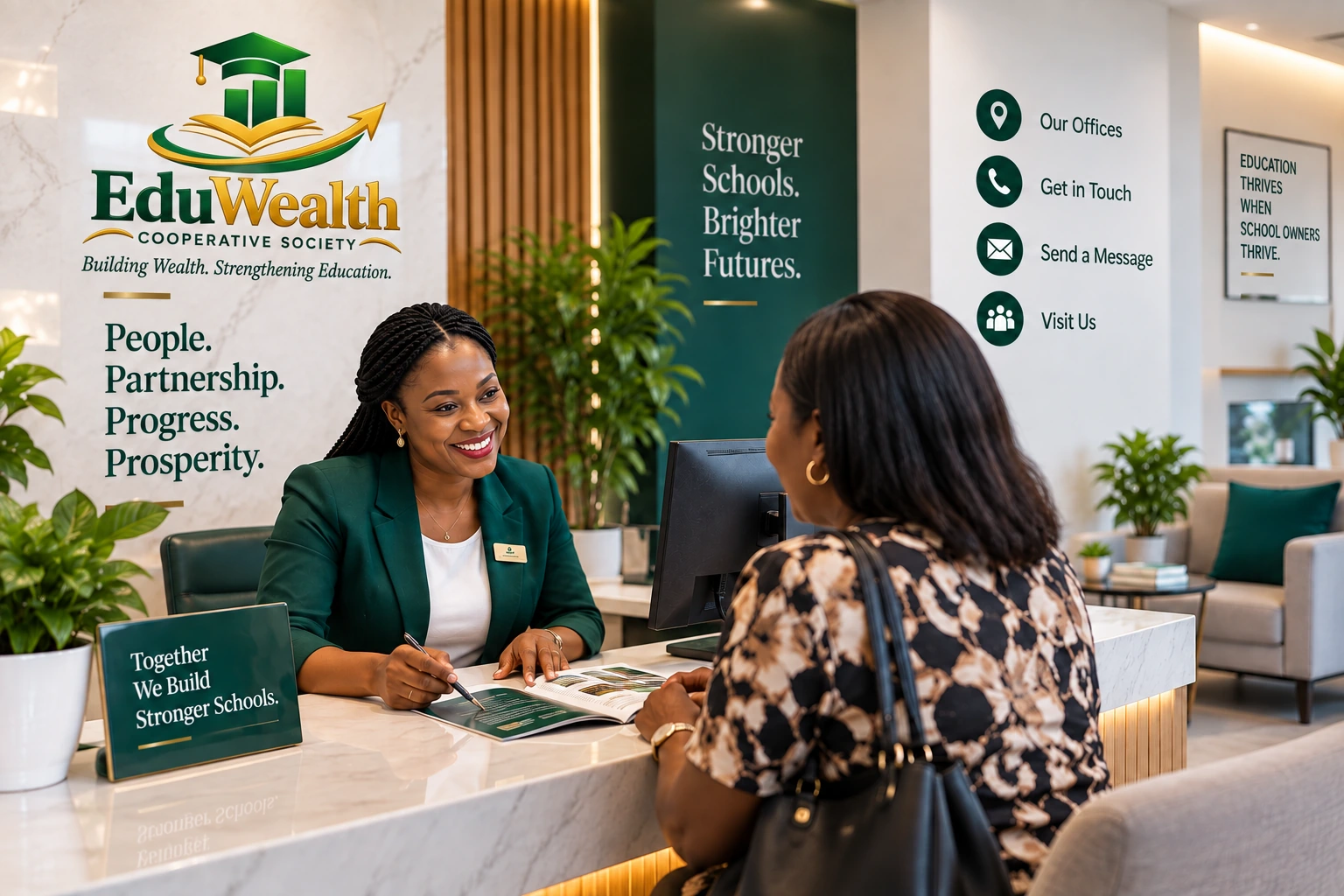 Welcoming EduWealth office reception for member enquiries and support